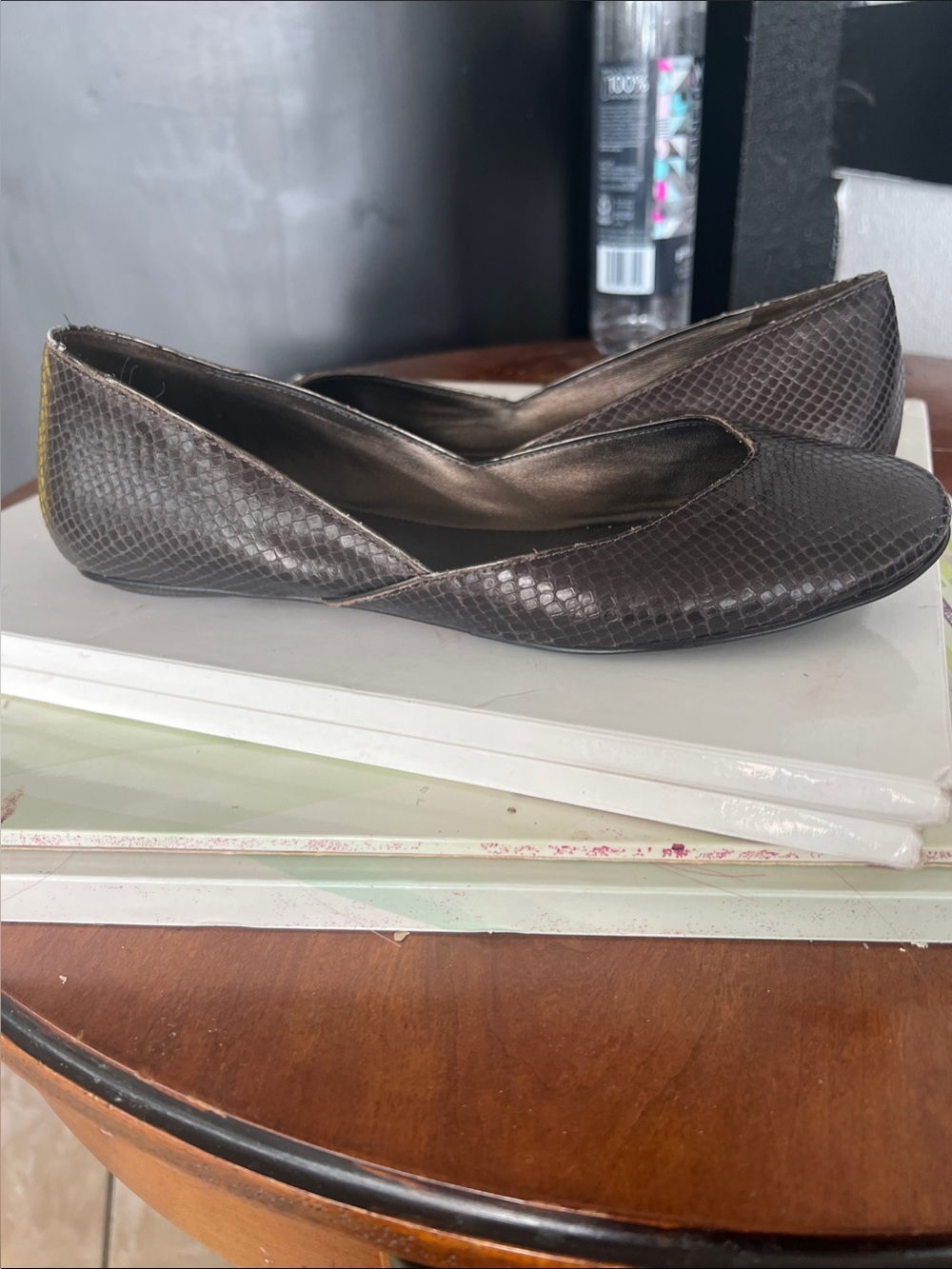 Cole Haan Dark Brown Snake-Texture Ballet Flats